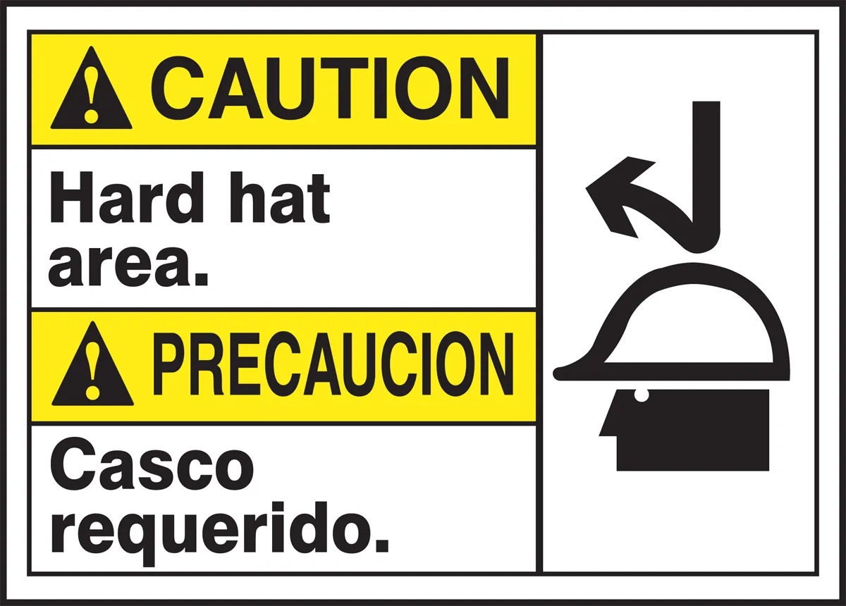 CAUTION HARD HAT AREA BILINGUAL 10 x 14