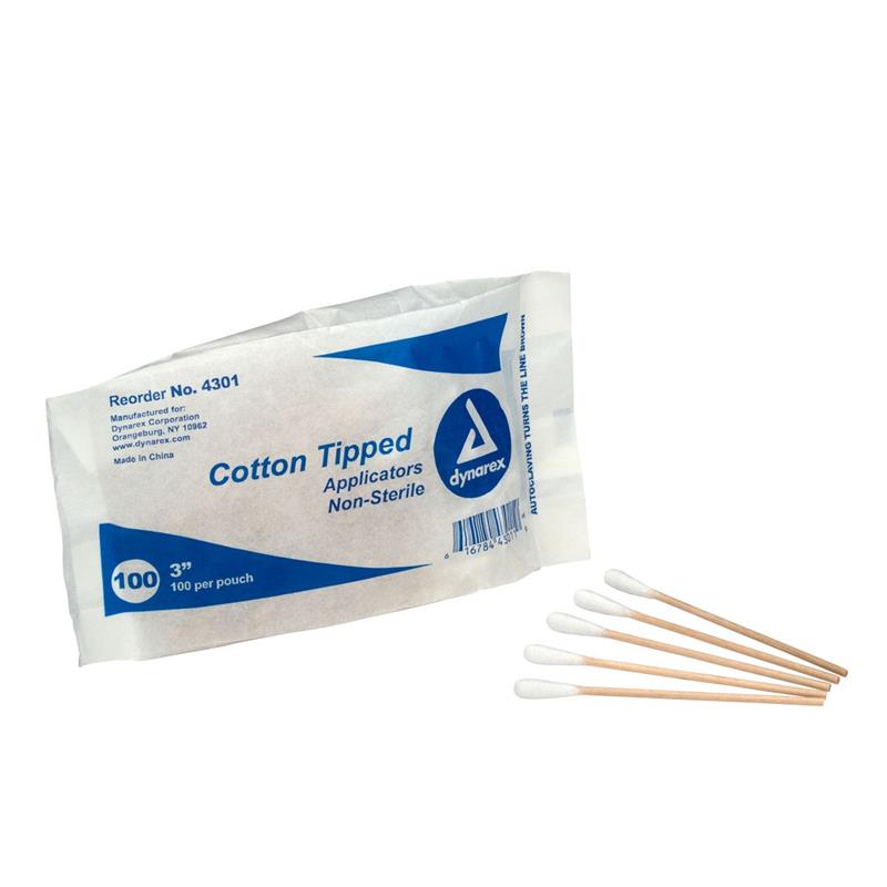 COTTON TIPPED APPLICATORS 3" 100 PER BAG