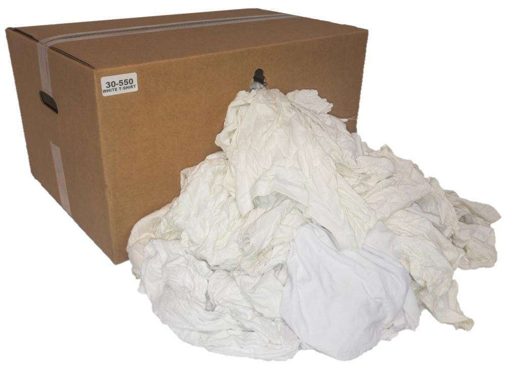 WHITE RECYCLED T-SHIRT RAGS 25 LB BOX