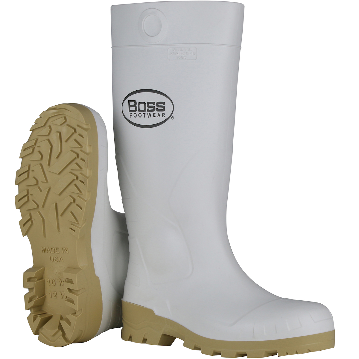 BOSS 16" WHITE PVC PLAIN TOE BOOT